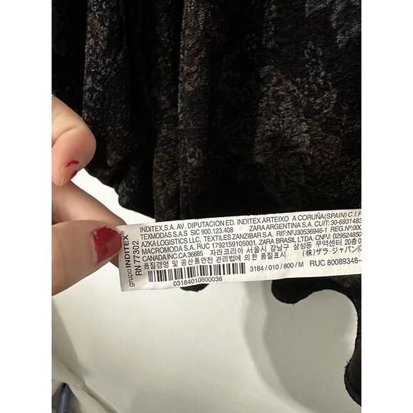 Zara Trafaluc S/S 18 Black Metallic Floral Print Puff Sleeve Top Womens Blouse - Picture 9 of 12